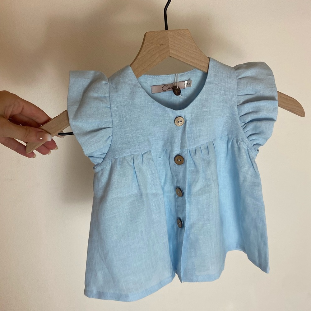 New Blue linen blouse, high quality.